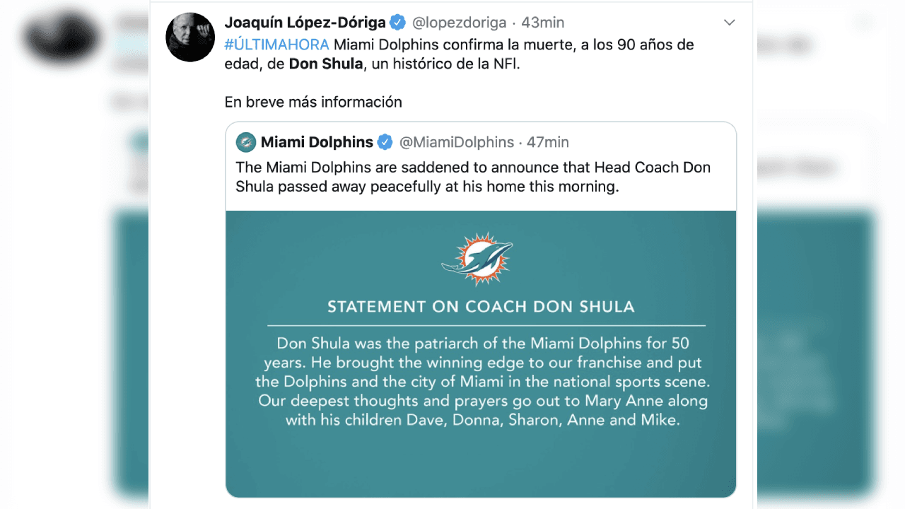 Inesperado fallecimiento de Don Shula conmociona al deporte y así reaccionan en redes sociales.