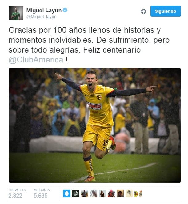 América cumple 100 años de existencia, por lo que diferentes equipos y personajes del medio futbolístico felicitaron a la institución. 
<br>