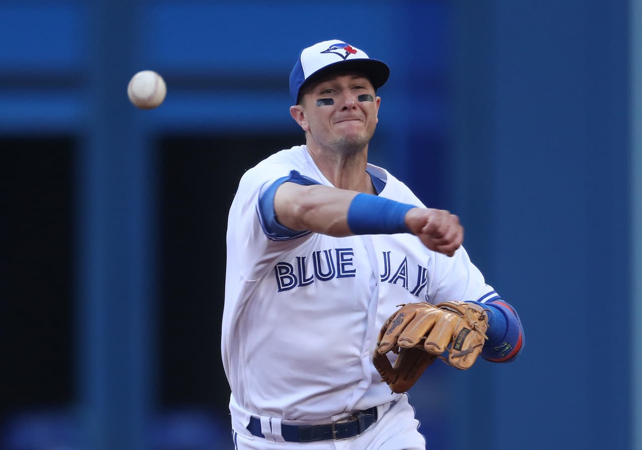 TORONTO, ON - JUNE 27: Troy Tulowitzki #2 of the Toronto Blue Jays throws out the baserunner in the third inning during MLB game action against the Baltimore Orioles at Rogers Centre on June 27, 2017 in Toronto, Canada. (Photo by Tom Szczerbowski/Getty Images)