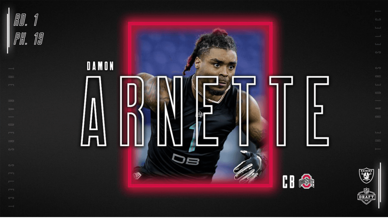 <b>Damon Arnette</b> (CB) | Pick 19
<br>Equipo: 
<b>Las Vegas Raiders</b>
<br>College: Ohio State