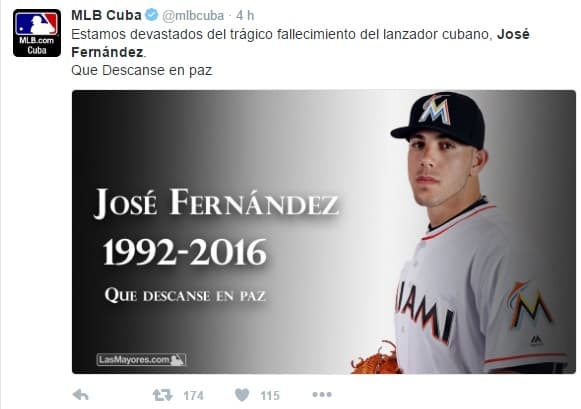 Varios protagonistas del béisbol mundial se unieron por la muerte de José Fernández y elevaron oraciones por el descanso del cubano.