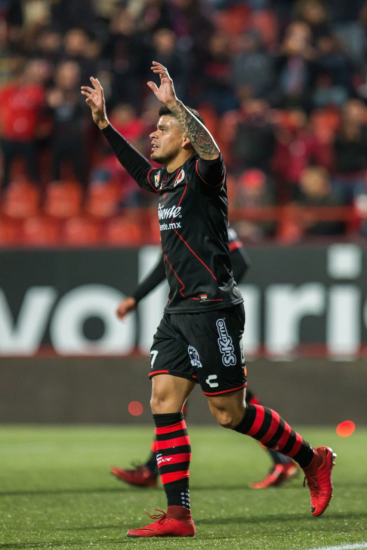 Action photo during the match Tijuana vs Puebla, Corresponding to Day 4 of the Closing Tournament 2018 of Liga BBVA Bancomer MX, at Caliente Stadium. Foto de accion durante el partido Tijuana vs Puebla, Correspondiente a la Jornada 4 del Torneo Clausura 2018 de la Liga BBVA Bancomer MX, en el Estadio Caliente, en la foto: Gustavo Bou celebra su gol de Tijuana 26/01/2018/MEXSPORT/Emiliano.