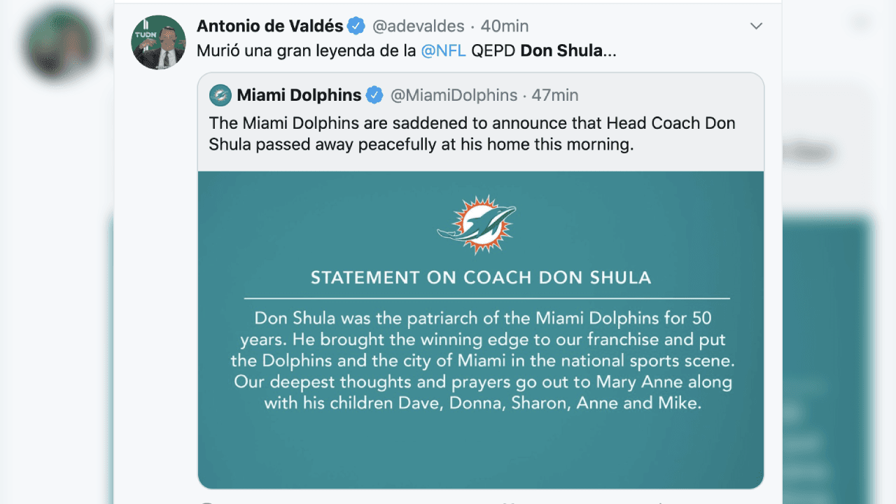 Inesperado fallecimiento de Don Shula conmociona al deporte y así reaccionan en redes sociales.