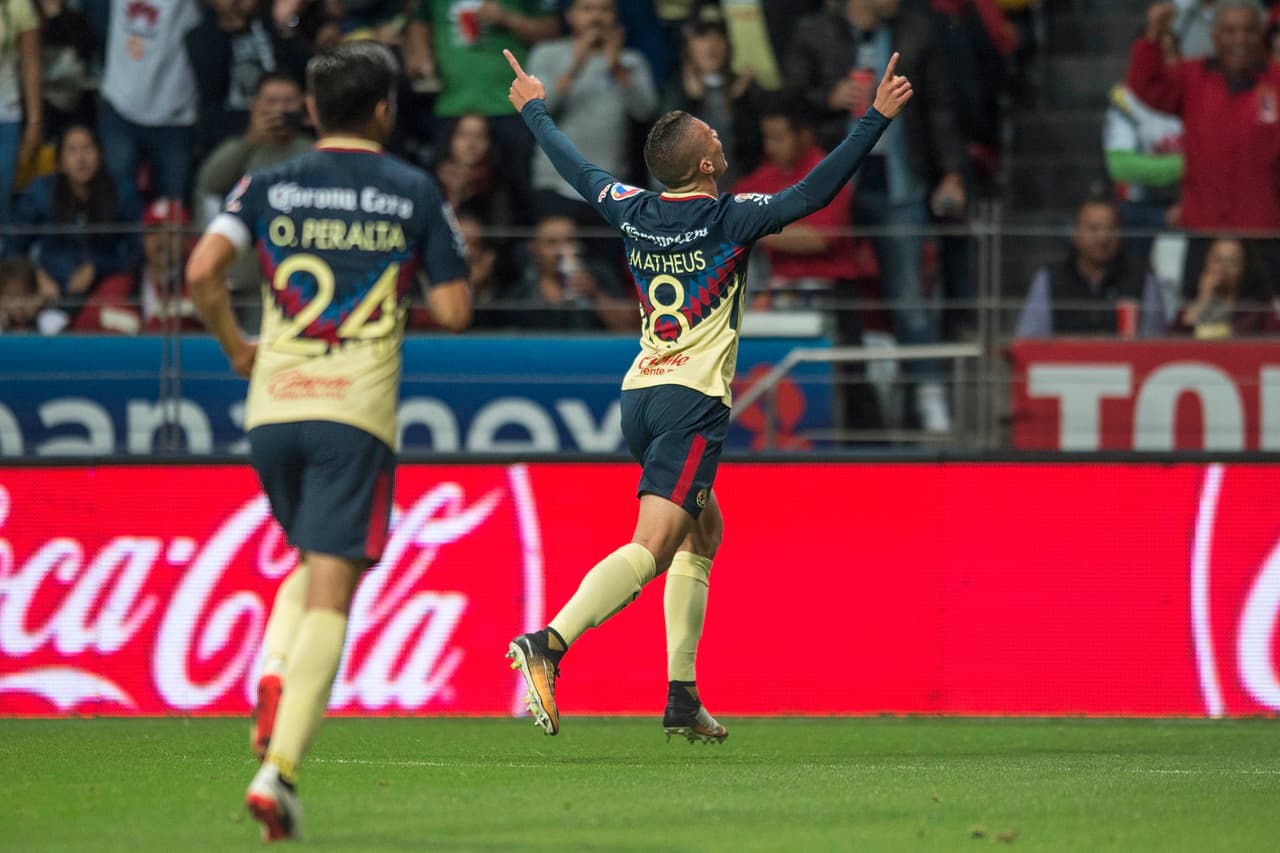 Mateus Uribe marcó el segundo del América al minuto 19 tras concretar una asistencia de Silvio Romero.