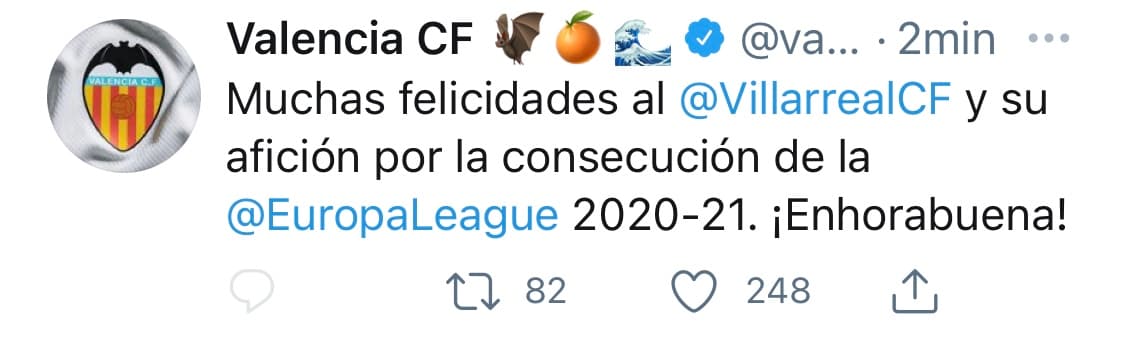 El mundo reacciona para felicitar al Villarreal luego de haber conseguido el primer titulo de Europa League de su historia.