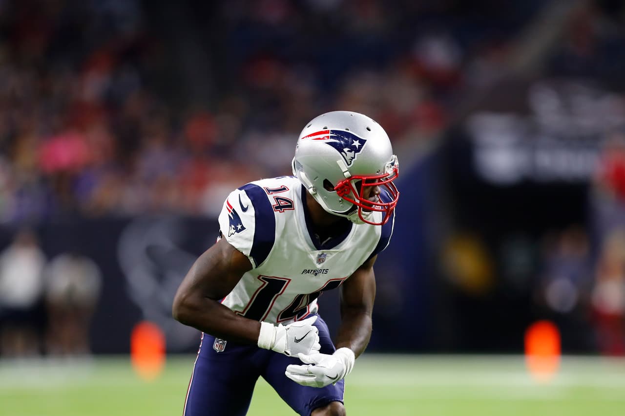New England Patriots wide receiver Brandin Cooks (14) lines up at the line of scrimmage during a Week 2 NFL preseason football game against the Houston Texans on Saturday, Aug. 19, 2017 in Houston. The Texans beat the Patriots 27-23 (Matt Patterson via AP)