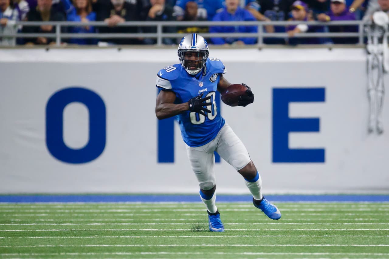 Detroit Lions wide receiver Anquan Boldin (80) runs the ball against the Minnesota Vikings during an NFL football game, Thursday, Nov. 24, 2016 in Detroit. (AP Photo/Rick Osentoski)