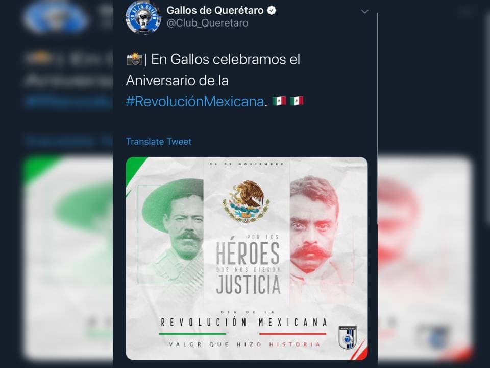 Principalmente clubes de la Liga MX se manifestaron en redes por el aniversario del inicio de la Revolución Mexicana.