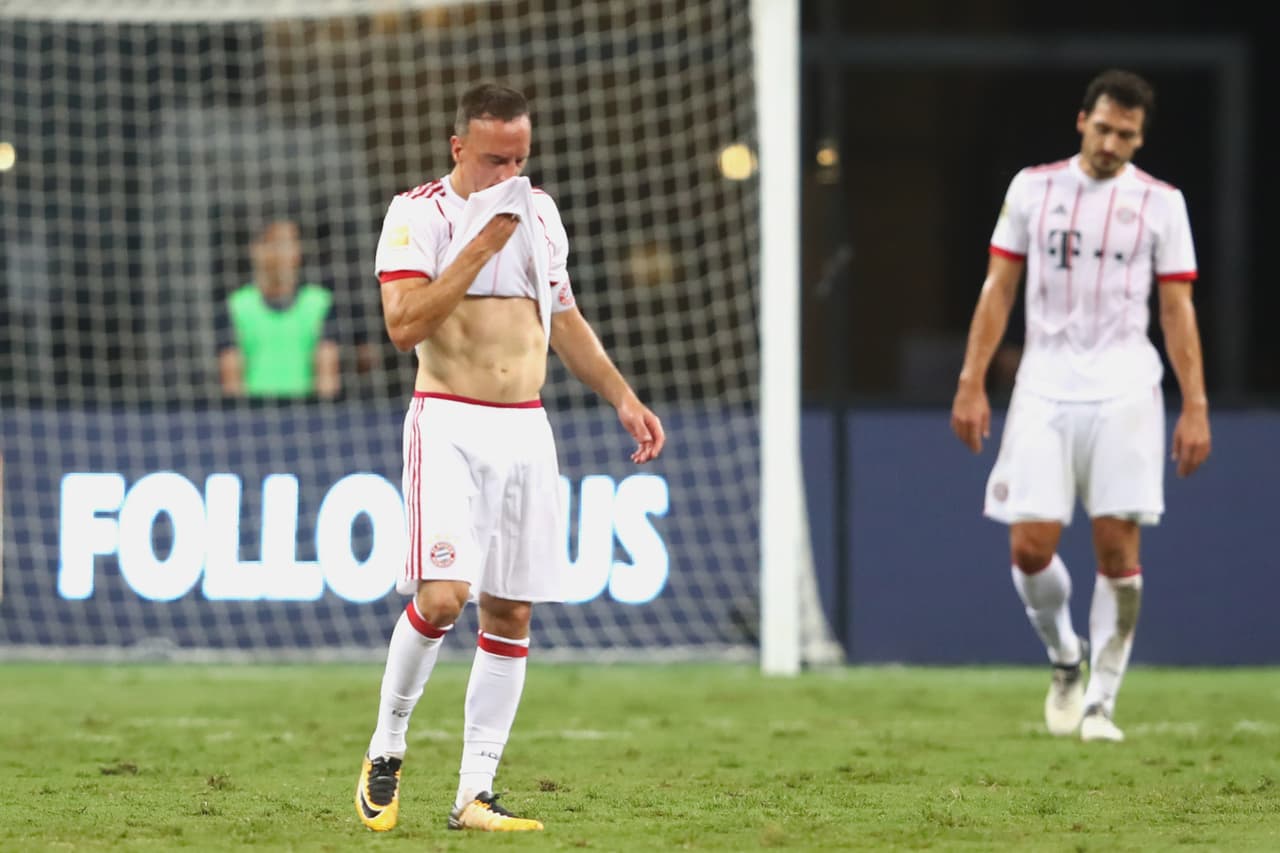 SINGAPORE - JULY 27: Franck Ribery of Bayern Muenchen reacts during the International Champions Cup 2017 match between Bayern Muenchen and Inter Milan at National Stadium on July 27, 2017 in Singapore, Singapore. (Photo by Alexander Hassenstein/Bongarts/Getty Images)