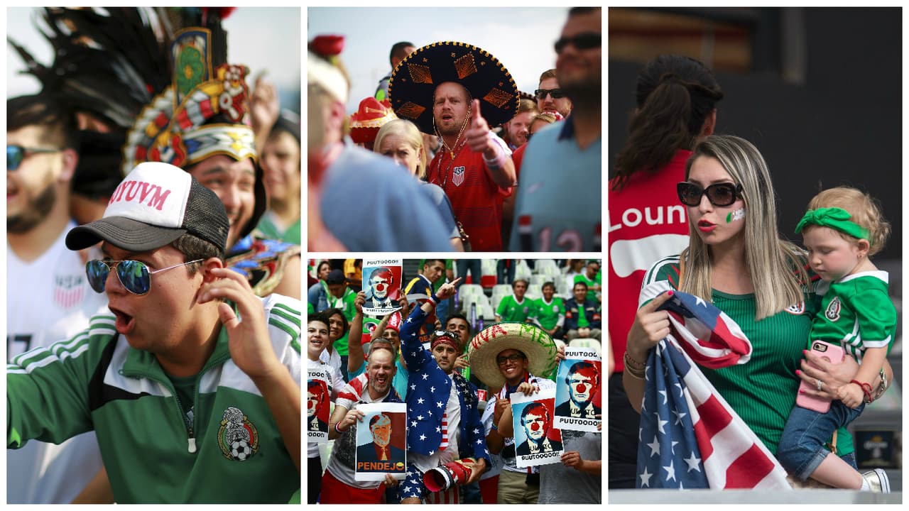 Mexicanos y estadounidenses convirtieron al Estadio Azteca en un pabellón bicultural para la fiesta del fútbol.
