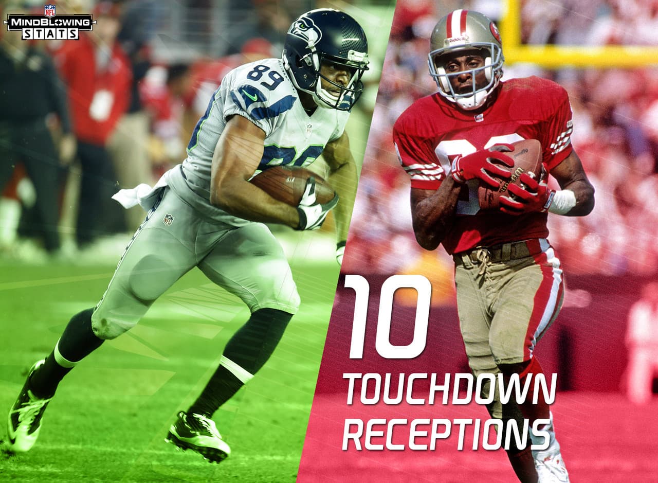 1.- Encontrando la zona de anotación.- Con 10 recepciones para touchdown, Doug Baldwin está empatado con Jerry Rice con el mayor número de atrapadas para anotación en un periodo de cuatro juegos en una misma temporada en la historia de la NFL. Baldwin necesita dos recepciones para touchdown en la semana 16 para mantener el paso de Rice en un periodo de cinco juegos.