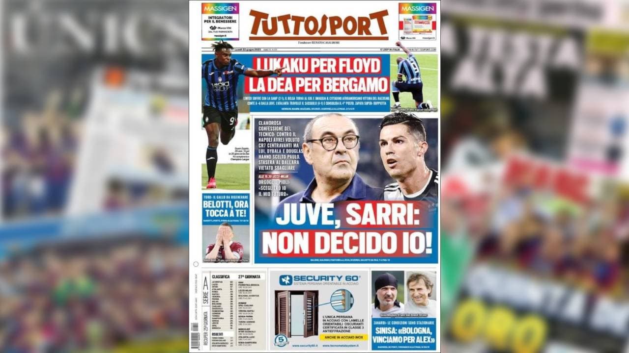 El enfrentamiento entre Sarri y Cristiano se lleva la tapa de Tuttosport.