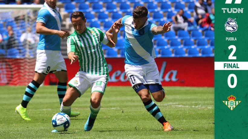 El Puebla celebra 75 aniversario con triunfo ante Betis de Guardado y Lainez