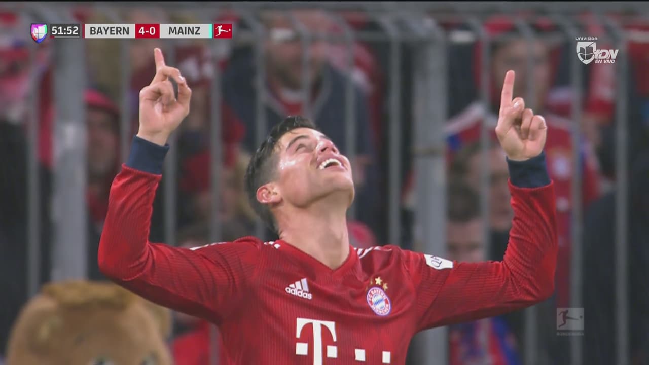 ¡Celébralo James! Fino remate del colombiano que pone el 4-0 ante el Mainz