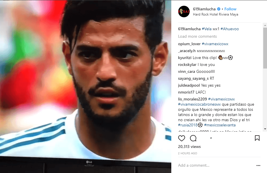 En Instagram el famoso luchador Rey Mysterio muy pendiente del juego de la selección con un post donde mostró su alegría por el penalti que anotó Carlos Vela.