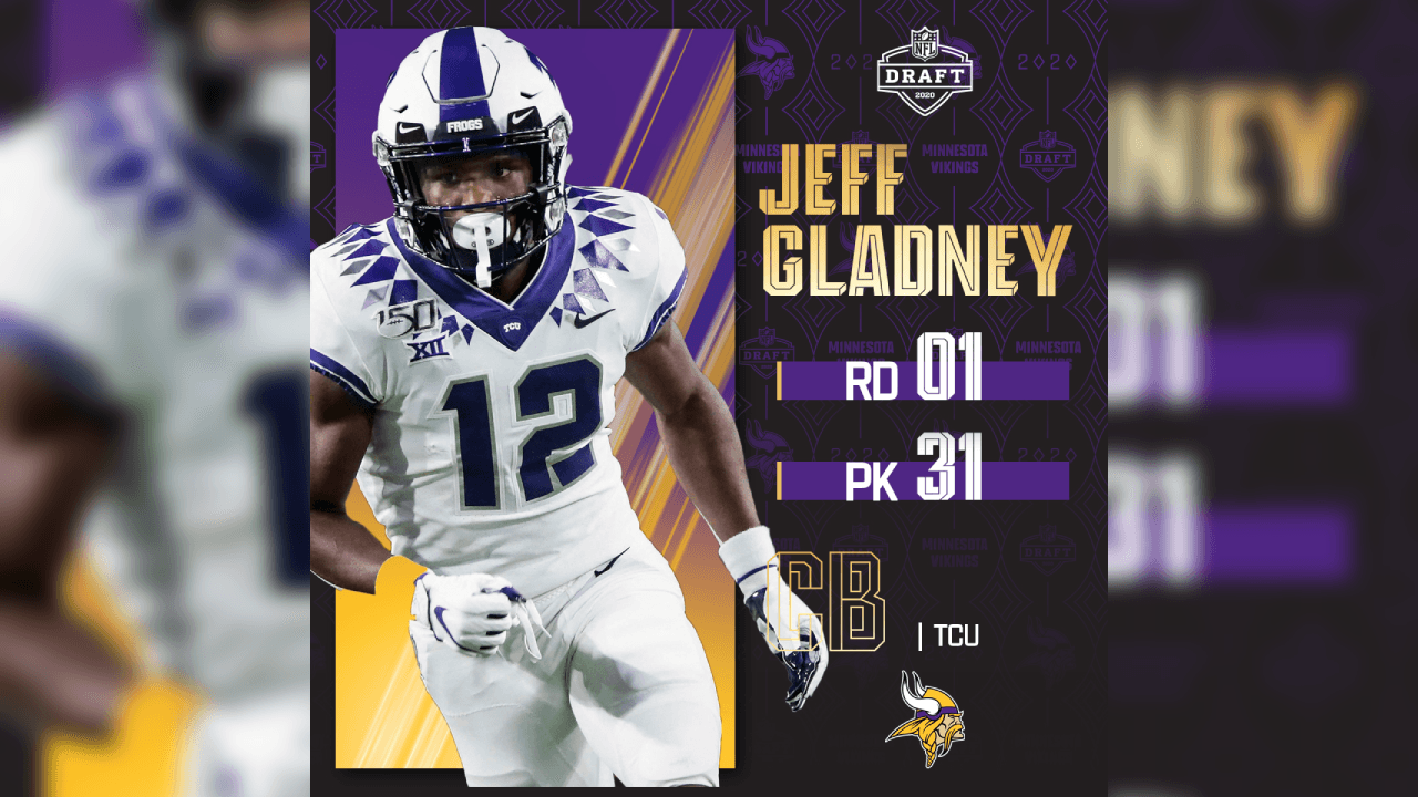 <b>Jeff Gladney</b> (CB) | Pick 31
<br>Equipo: 
<b>Minnesota Vikings (trade vía San Francisco)</b>
<br>College: TCU