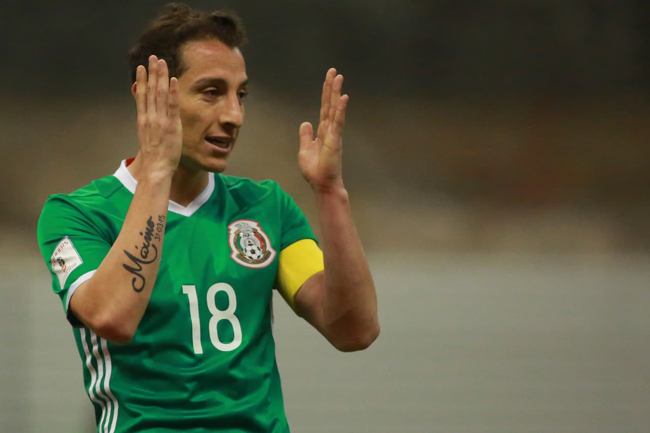 MEXICO CITY, MEXICO - MARCH 29: Andres Guardado of Mexico reacts during the match between Mexico and Canada as part of the FIFA 2018 World Cup Qualifiers at Azteca Stadium on March 29, 2016 in Mexico City, Mexico. (Photo by Hector Vivas/LatinContent/Getty Images)