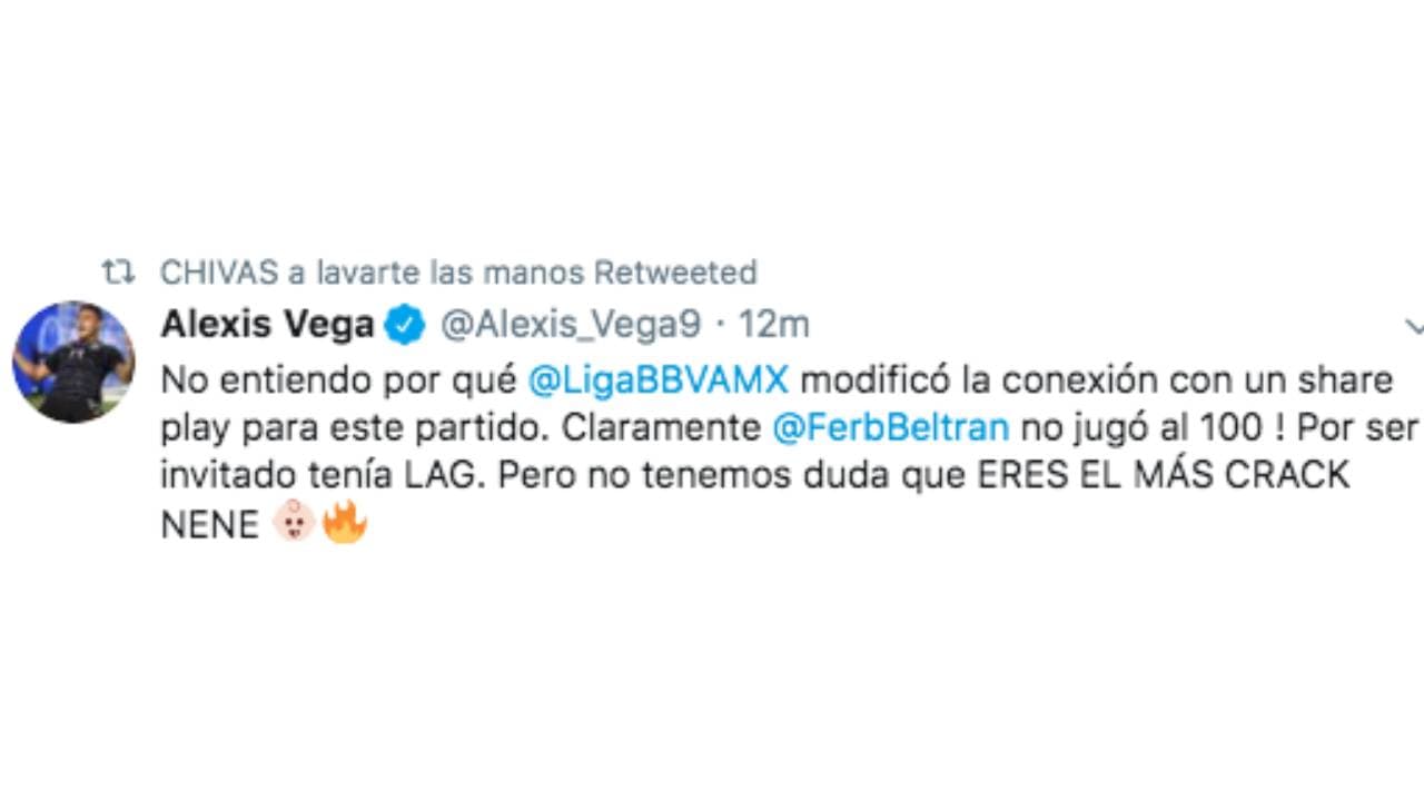 Para Beto Ávila, entrenador de las eChivas, el Nene Beltrán se vio perjudicado por el delay al ser invitado
