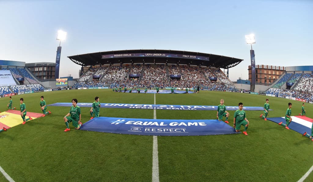 Así lucía el Estadio Mapei - Citta' del Tricolore en la región de Reggio nell'Emilia, Italia, para albergar la Semifinal del Campeonato Europeo Sub-21 entre las selecciones de Francia y España.