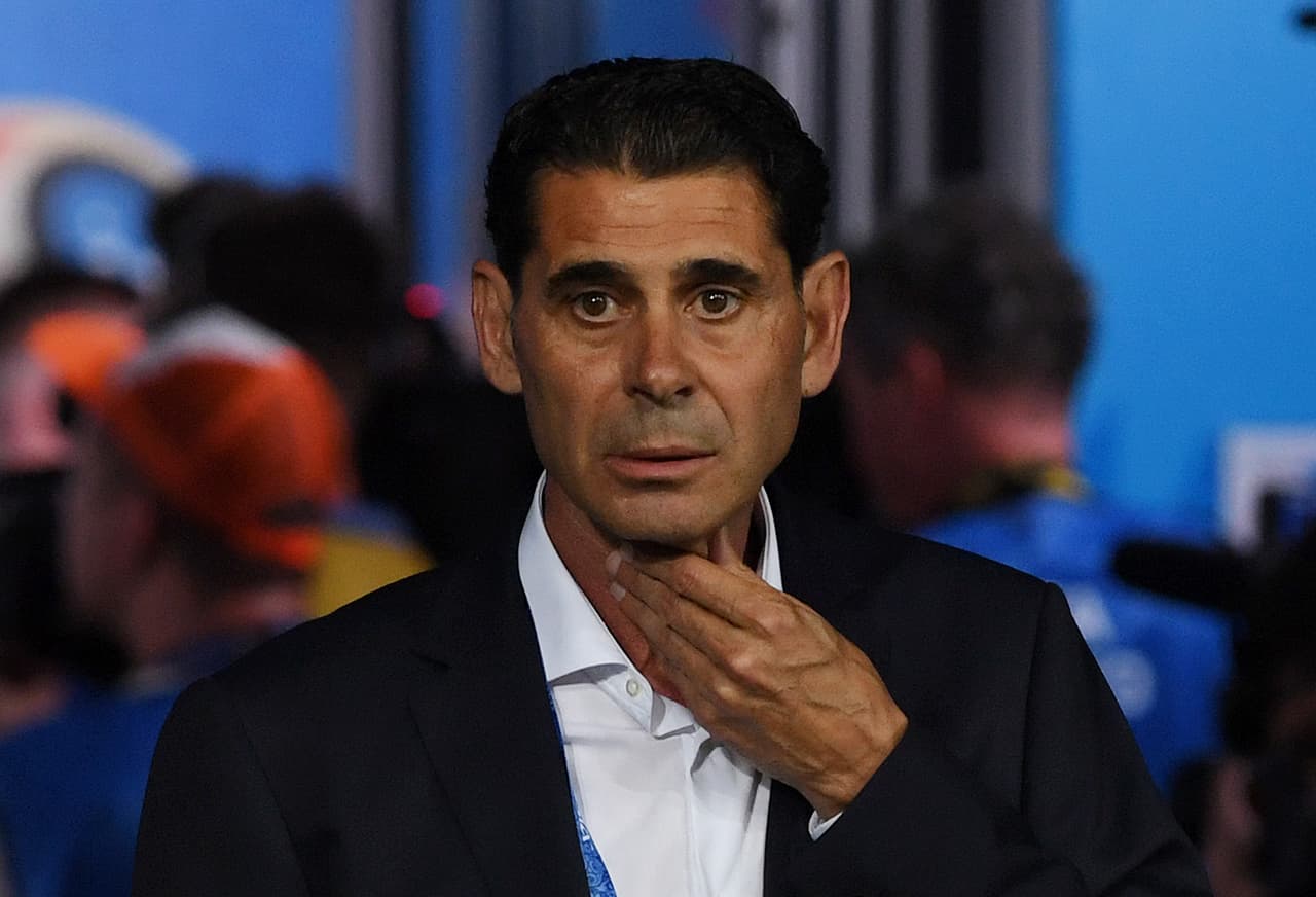 SOCHI, RUSSIA - JUNE 15: Fernando Hierro, Head coach of Spain looks on prior to the 2018 FIFA World Cup Russia group B match between Portugal and Spain at Fisht Stadium on June 15, 2018 in Sochi, Russia. (Photo by Stu Forster/Getty Images)