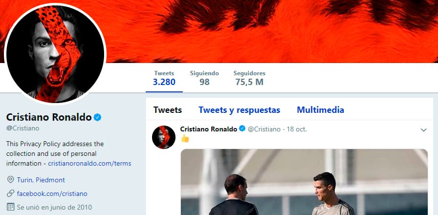 Pero una vez más Cristiano Ronaldo es el rey, 75.5 millones de seguidores en Twitter.