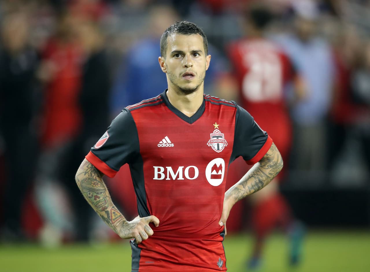 May 25, 2018; Toronto, Ontario, CAN; Toronto FC forward Sebastian Giovinco (10) looks on against FC Dallas at BMO Field. FC Dallas beat Toronto FC 1-0. Mandatory Credit: Tom Szczerbowski-USA TODAY Sports