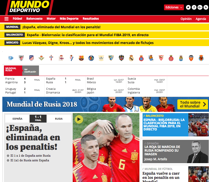 EL diario deportivo español, catalán,
<i>Mundo Deportivo</i>: ¡España eliminada en penaltis!