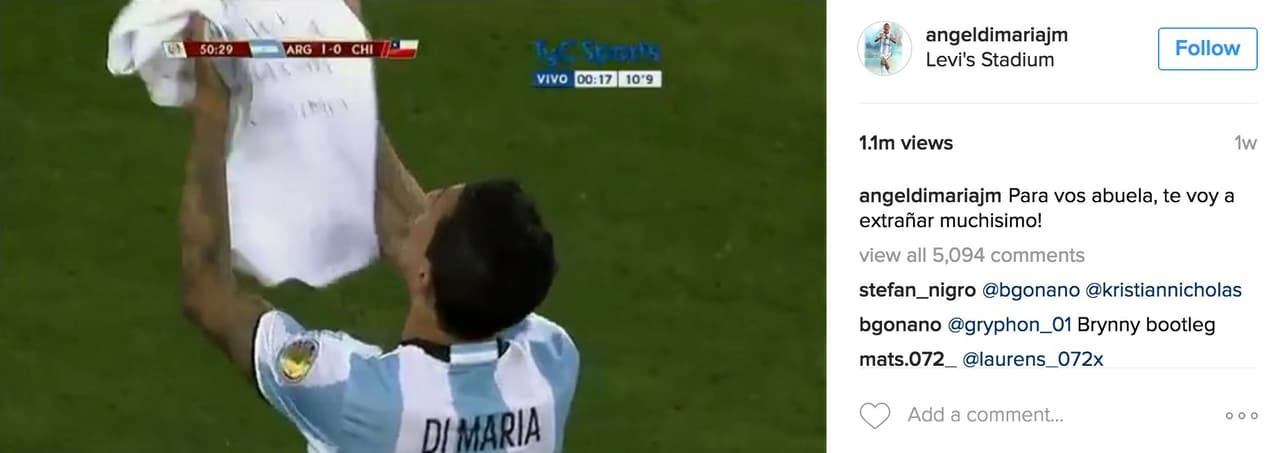 1. Ángel Di Maria se entera horas antes del partido que su abuela ha fallecido y conmueve a todos con su celebración.