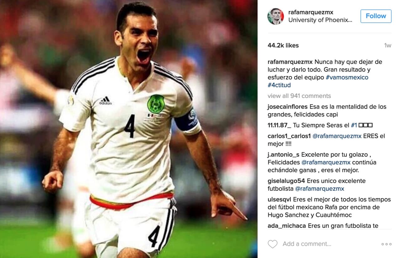 4. Rafa Marquez calla a sus criticos con un golazo ante Uruguay y cuelga esta foto.