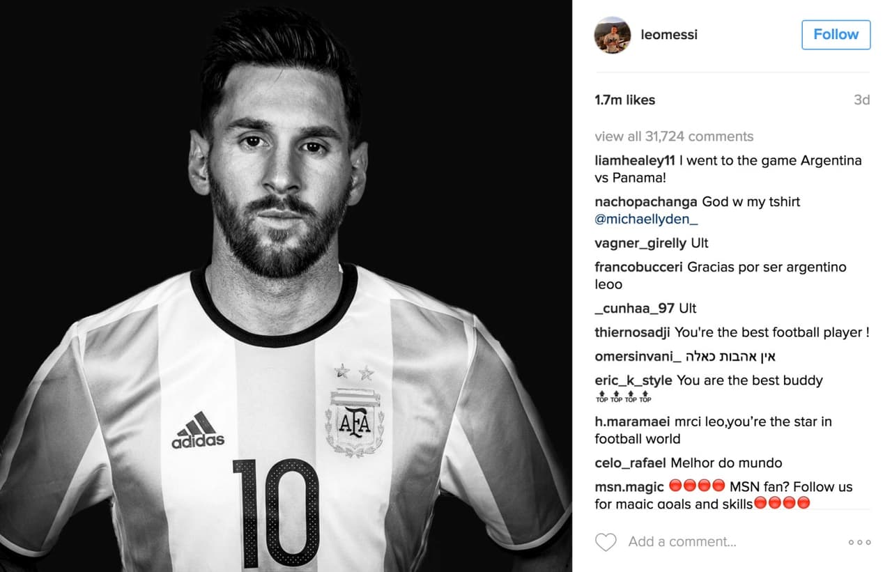 6. Messi se estrena en Copa América con hat-trick y publica esta foto sin ningún comentario tras el partido.