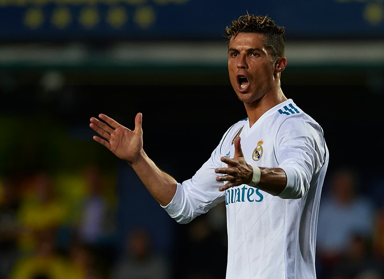 VILLARREAL, SPAIN - MAY 19: Cristiano Ronaldo of Real Madrid reacts during the La Liga match between Villarreal and Real Madrid at Estadio de La Ceramica on May 19, 2018 in Villarreal, Spain. (Photo by Manuel Queimadelos Alonso/Getty Images)