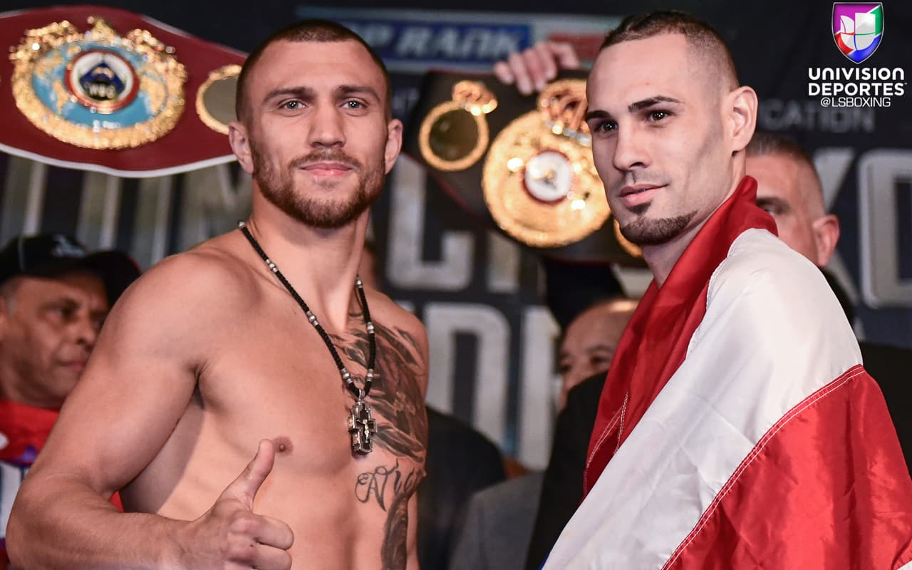 José 'Sniper' Pedraza y Vasiliy 'Hi-Tech' Lomachenko superaron la báscula a un día de su pelea de unificación de los títulos mundiales ligeros del AMB y OMB en el Madison Square Garden. El ucraniano pesó 134.4 libras, mientras que el boricua registró 134.2 libras.