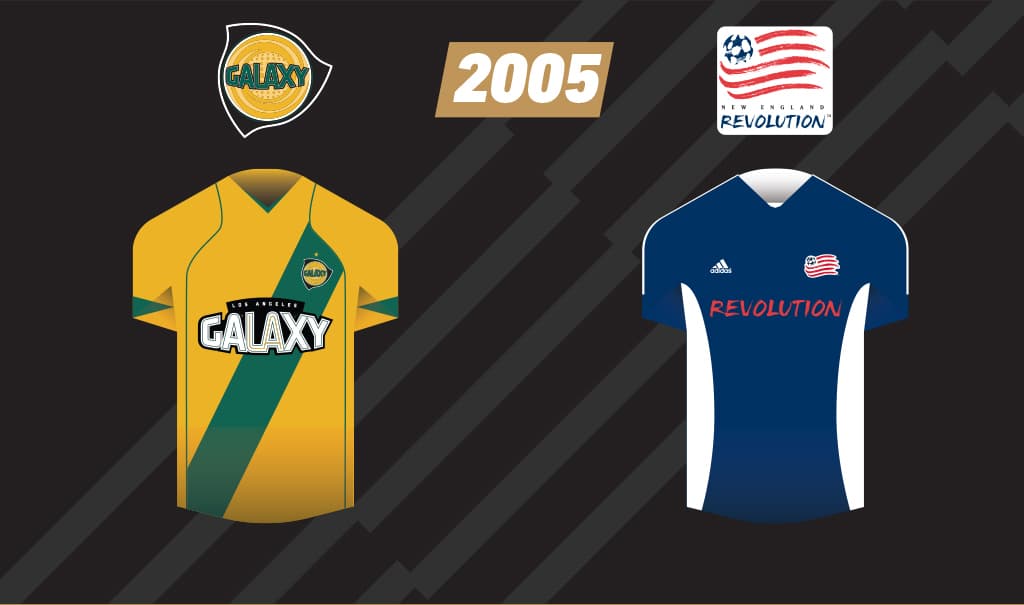 LA Galaxy y New England Revolution se enfrentaron en una final por segunda ocasión en 2005, ambos invirtieron los colores predominantes en su camiseta del 2002, pero el resultado fue el mismo: angelinos campeones.
