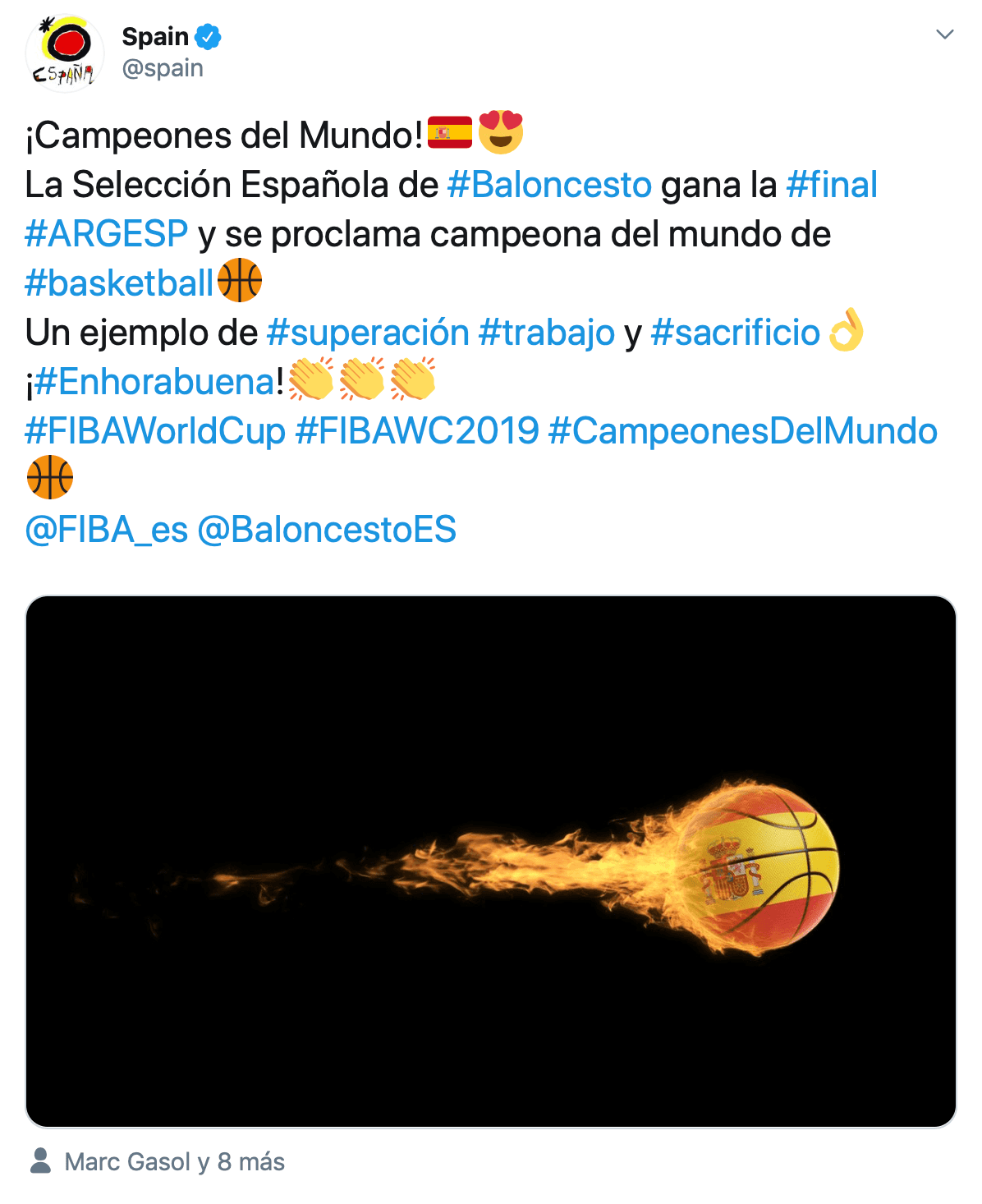 La cuenta oficial de España felicita a su equipo.
