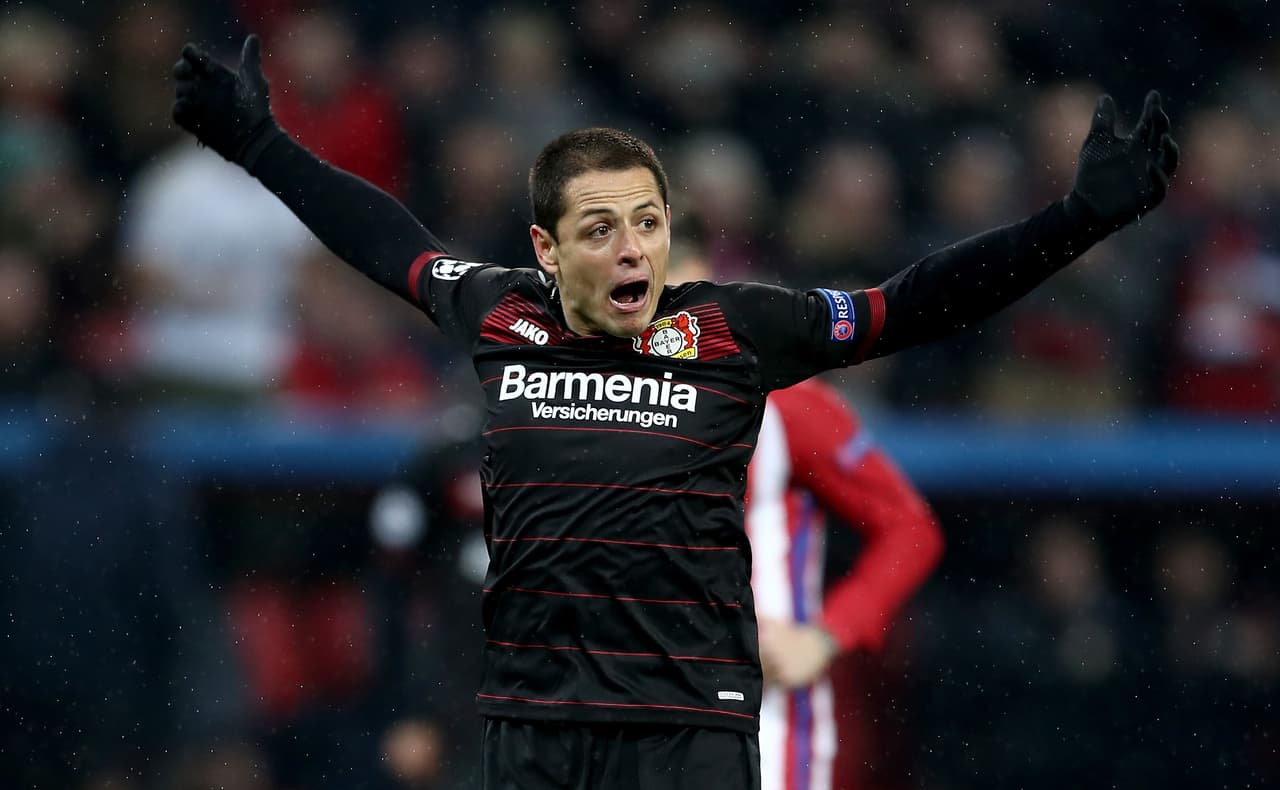 LEVERKUSEN, GERMANY - FEBRUARY 21: Chicharito of Bayer Leverkusen reacts during the UEFA Champions League Round of 16 first leg match between Bayer Leverkusen and Club Atletico de Madrid at BayArena on February 21, 2017 in Leverkusen, Germany. (Photo by Lars Baron/Bongarts/Getty Images)