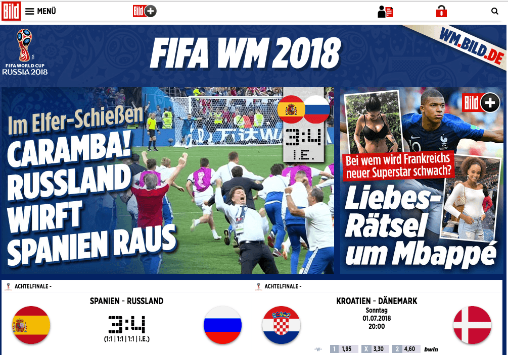 El diario alemán
<i>Bild</i>: "¡Caramba! Rusia arroja a España".