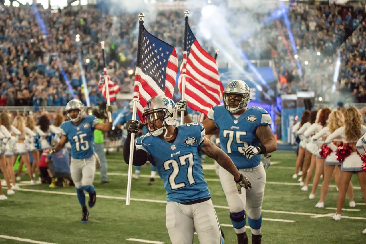 Detroit Lions safety Glover Quin (27) takes the field for an NFL football game against the Jacksonville Jaguars on Sunday, Nov. 20, 2016 in Detroit. (Detroit Lions via AP)
