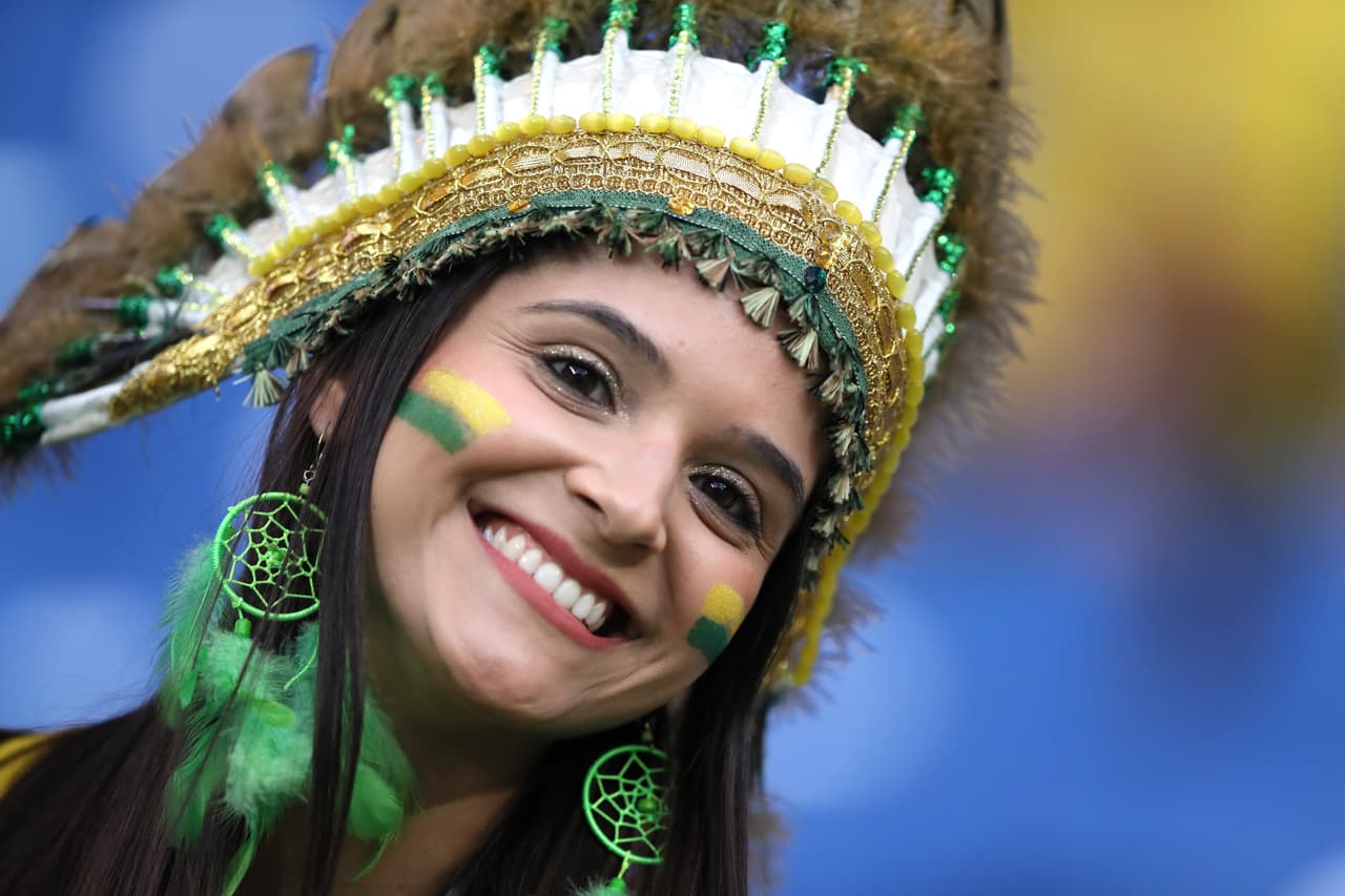 ROSTOV-ON-DON, RUSSIA - JUNE 17: A fan enjoys the pre match atmosphere prior to the 2018 FIFA World Cup Russia group E match between Brazil and Switzerland at Rostov Arena on June 17, 2018 in Rostov-on-Don, Russia. (Photo by Kevin C. Cox/Getty Images)