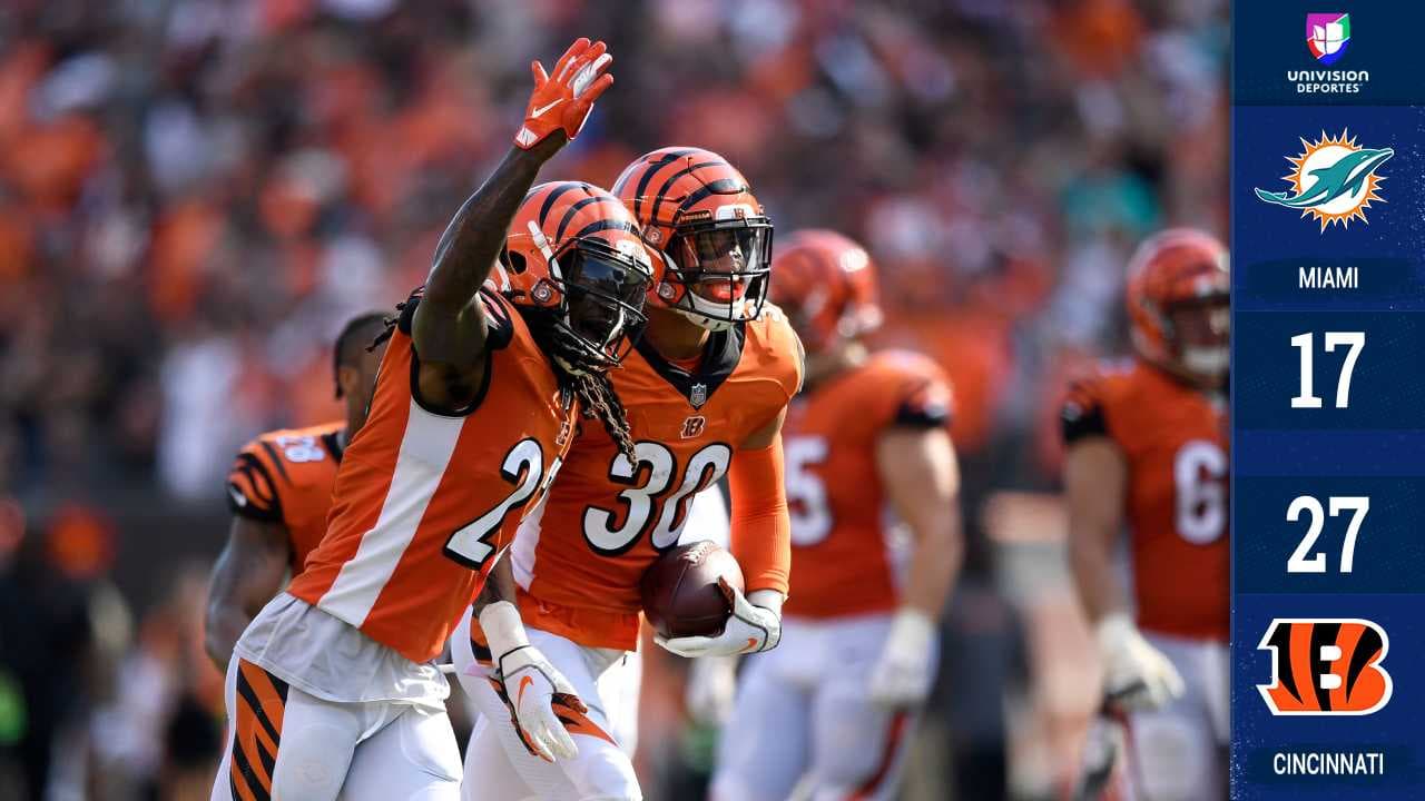 Los Bengals anotaron 24 puntos en el último cuarto para remontar un déficit de 17 puntos y superaron en casa a Miami. La defensa fue crucial en el periodo final para la victoria de Cincinnati.