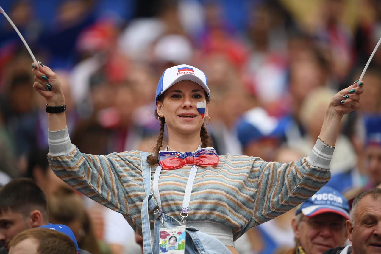 MOSCOW, RUSSIA - JUNE 14: A russian fan enjoy the pre match atmosphere prior to the 2018 FIFA World Cup Russia Group A match between Russia and Saudi Arabia at Luzhniki Stadium on June 14, 2018 in Moscow, Russia. (Photo by Matthias Hangst/Getty Images)