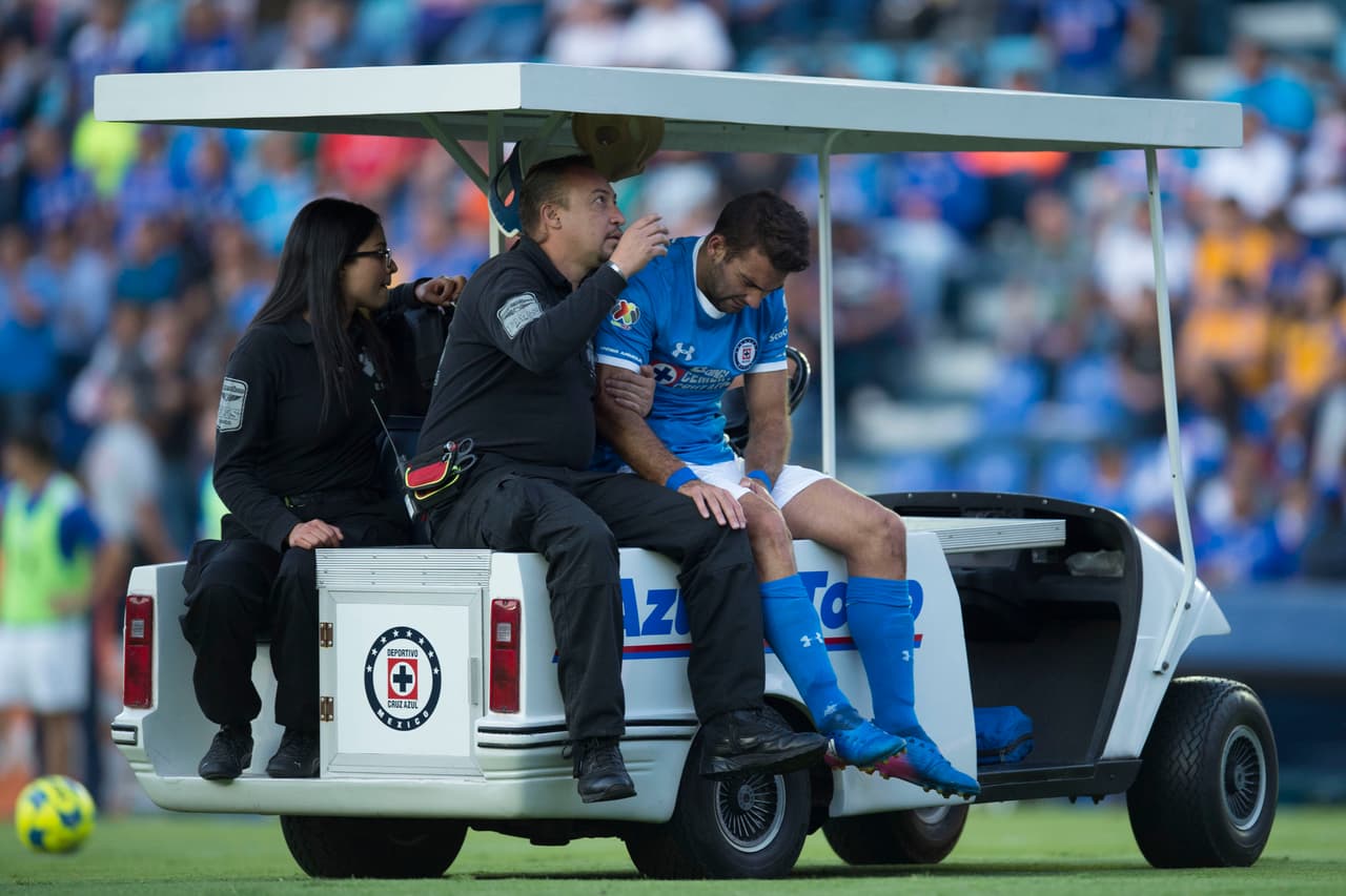 Action photo during the match Cruz Azul vs Tigres UANL, Corresponding 11st round of tournament Clausura 2017 of the League BBVA Bancomer MX, at Azul Stadium. Foto de accion durante el partido Cruz Azul vs Tigres UANL, Correspondiente a la Jornada 11 del Torneo Clausura 2017 de la Liga BBVA Bancomer MX, en el Estadio Azul, en la foto: Enzo Roco y Martin Cauteruccio de Cruz Azul 18/03/2017/MEXSPORT/Javier Ramirez.