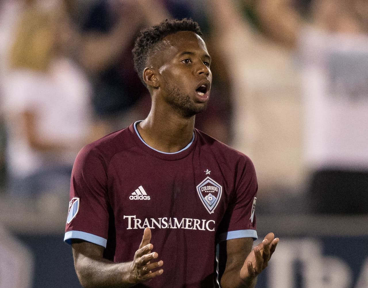 Aug 11, 2018; Commerce City, CO, USA; Colorado Rapids midfielder Kellyn Acosta (10) reacts in the second half against the San Jose Earthquakes at Dick's Sporting Goods Park. Mandatory Credit: Isaiah J. Downing-USA TODAY Sports