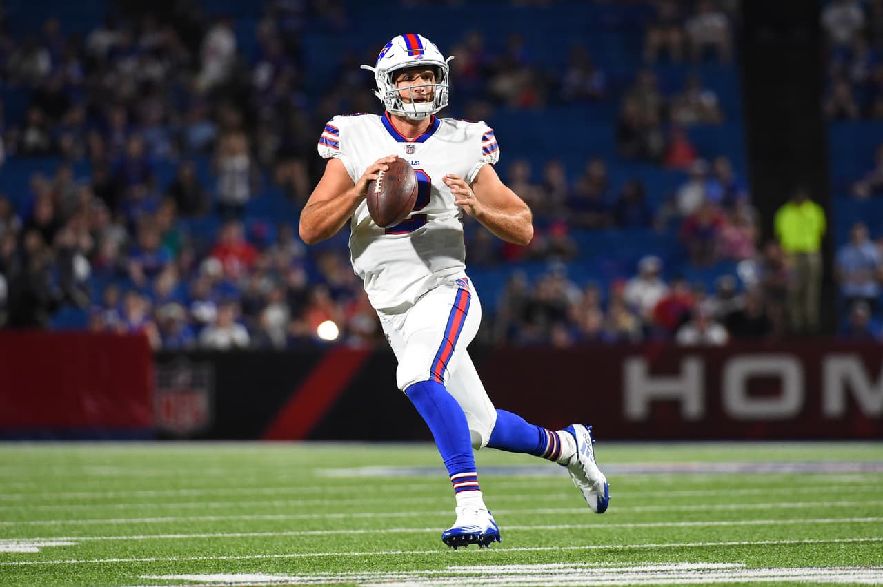 Buffalo Bills quarterback Nathan Peterman (2) runs with the ball during the second half of a preseason NFL football game Thursday, Aug. 10, 2017, in Orchard Park, N.Y. (AP Photo/Rich Barnes)