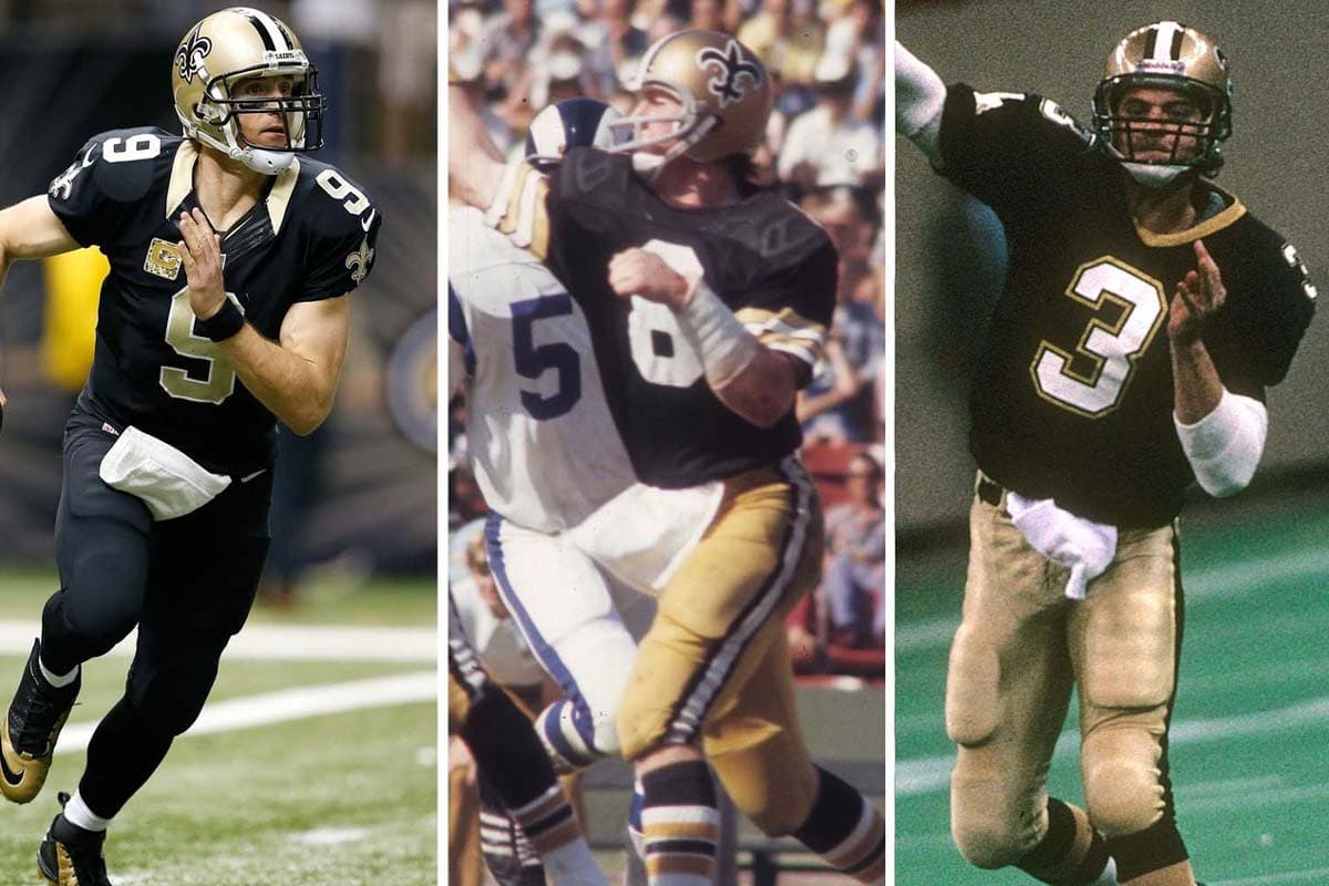 #20 NEW ORLEANS SAINTS: Drew Brees, Archie Manning, Bobby Hebert (AP-NFL).