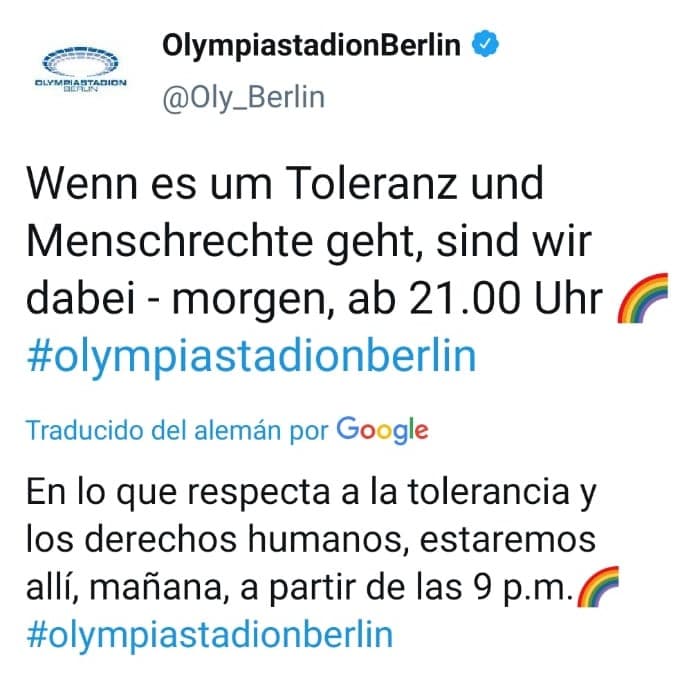 El estadio Olympia en Berlin también apoyará iluminando su estadio.
