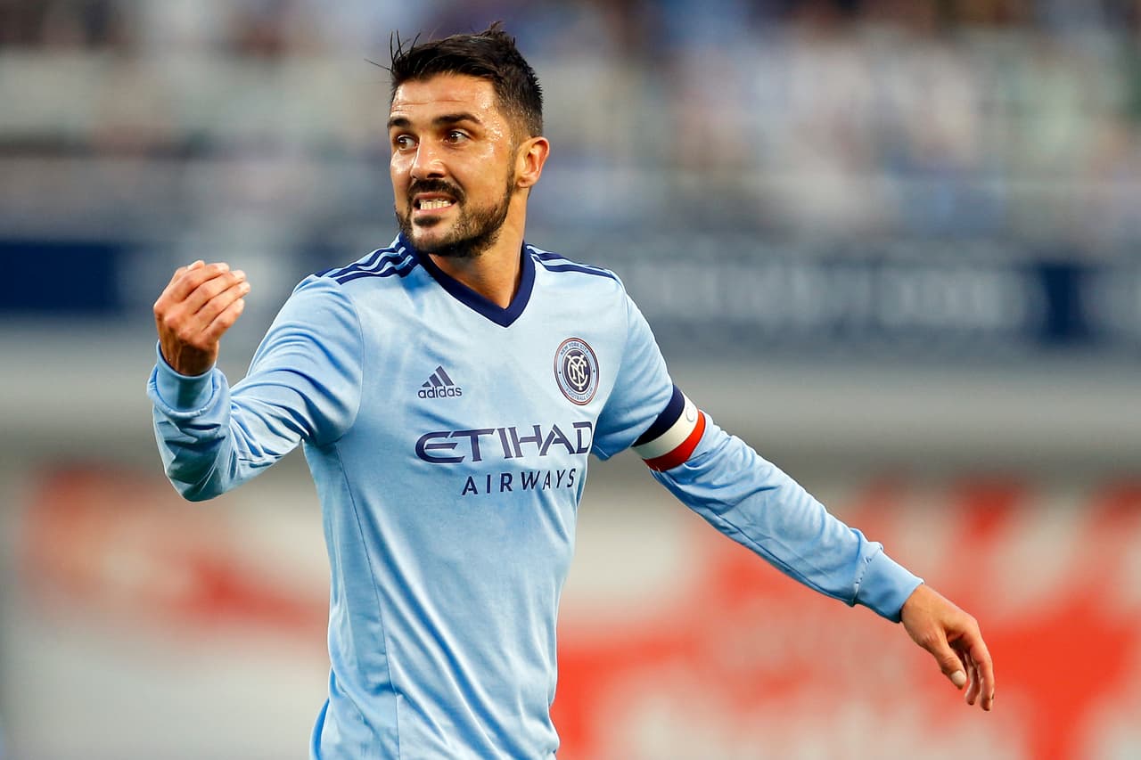 May 31, 2017; New York, NY, USA; New York City FC forward David Villa (7) gestures against the New England Revolution during the first half at Yankee Stadium. Mandatory Credit: Adam Hunger-USA TODAY Sports
