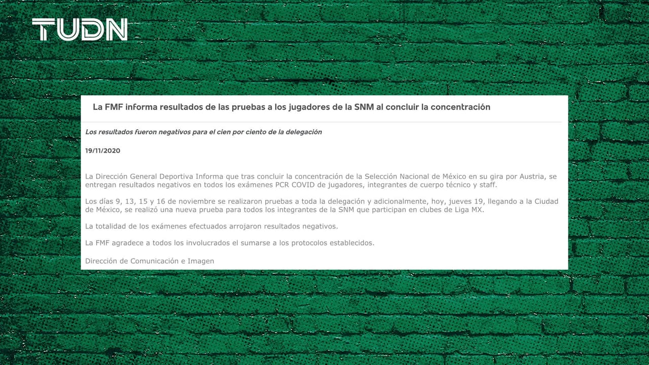 La Selección Mexicana está libre de contagios por COVID-19