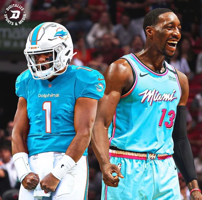 Tua Tagovailoa #1 por Miami Dolphins y Bam Adebayo #13 por Miami Heat.