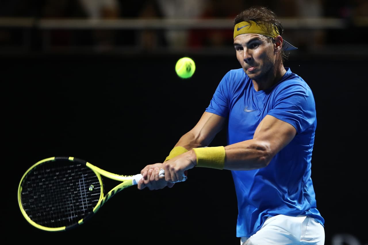 SYDNEY, AUSTRALIA - JANUARY 07: Rafael Nadal of Spain plays a backhand during Fast4Showdown at Qudos Bank Arena on January 7, 2019 in Sydney, Australia. (Photo by Brendon Thorne/Getty Images)