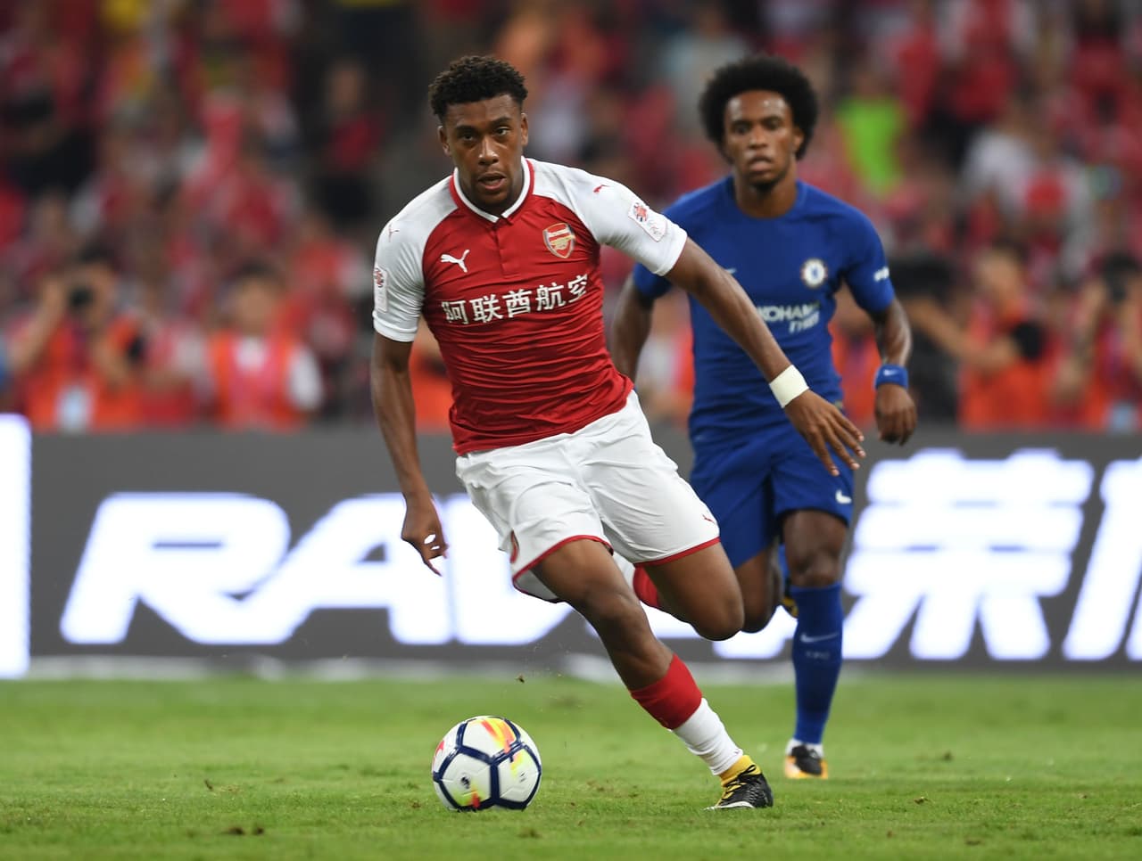 BEIJING, CHINA - JULY 22: Alex Iwobi of Arsenal during the pre season friendly between Arsenal and Chelsea at the Birds Nest on July 22, 2017 in Beijing, . (Photo by Stuart MacFarlane/Arsenal FC via Getty Images)